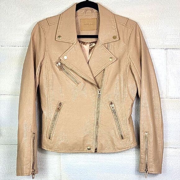 Blank NYC Jackets & Blazers - Blank NYC Tan faux Leather Moto Jacket Asymmetrical Zipper. Size S